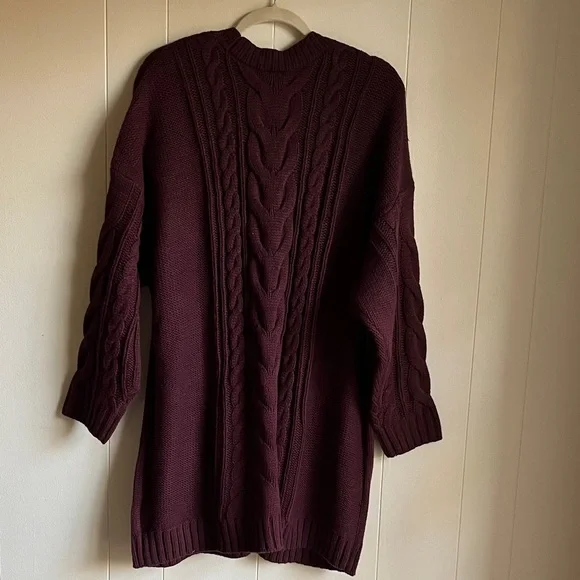 NWT Torrid Burgundy Purple Cable Knit Longline Boyfriend V-Neck Cardigan Sz 3 - Picture 8 of 14